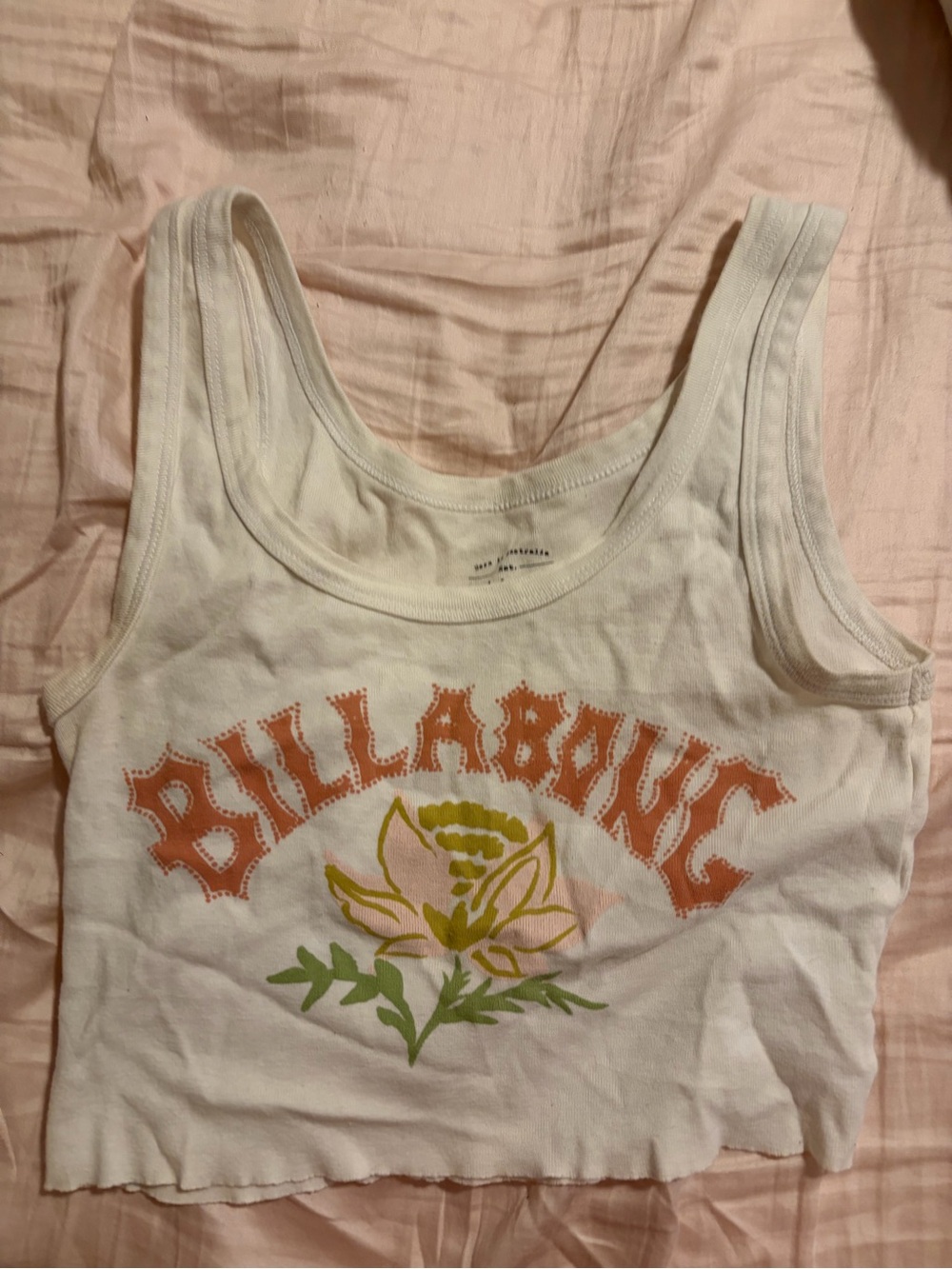 Billabong White Tank Top with Orange Logo and Green Floral